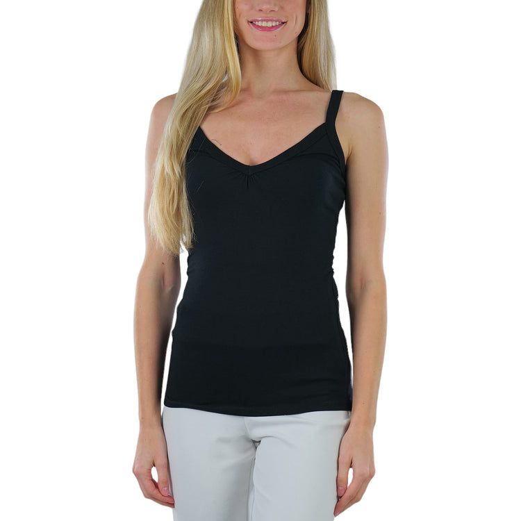 Women's Ruched V-Neck Neckline Knit Tank Top w/ Scoop Back