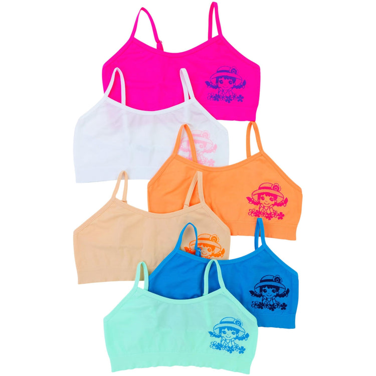 Girl’s Pack of 6 Fun Print Cami Training Bras Top Wire-Free Non-Padded - Flower Patch Kid
