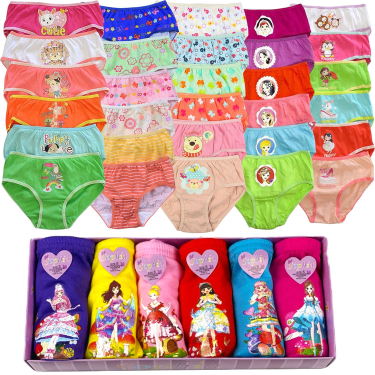 Girl's Pack of 6 or 12 Randomly Selected Cotton Bikini Brief Panties w/ Prints