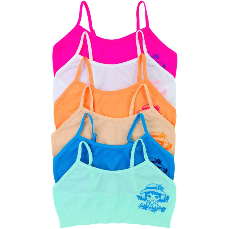 Girl’s Pack of 6 Fun Print Cami Training Bras Top Wire-Free Non-Padded - Flower Patch Kid