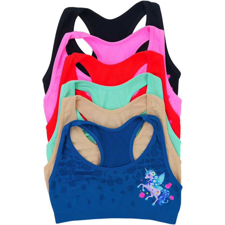 ToBeInStyle Girl’s Pack of 6 Fun Print Racerback Training Bras Top Wire-Free Non-Padded