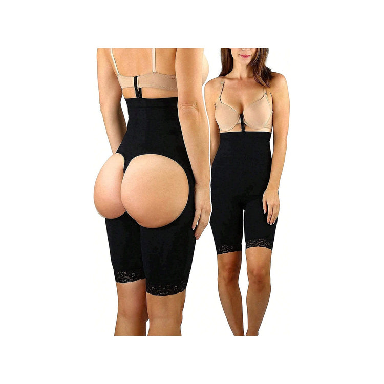 Lace Trim - Beige Women's Butt Lifter Booster Boyshort Control Shaping Shorts