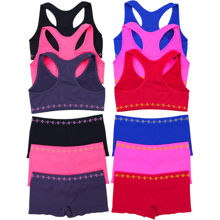 Girl's Pack of 6 Racerback Training Bras & Matching Bottoms