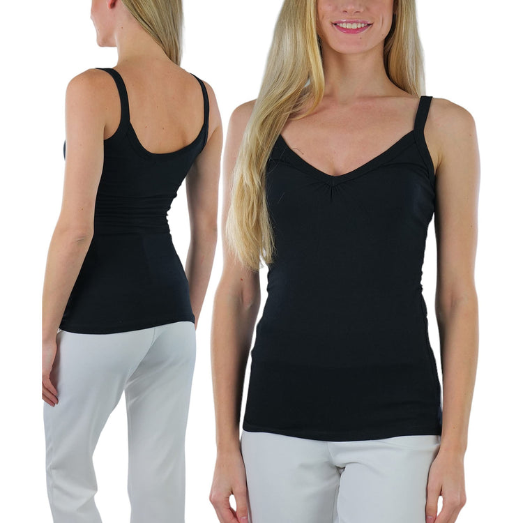 Women's Ruched V-Neck Neckline Knit Tank Top w/ Scoop Back