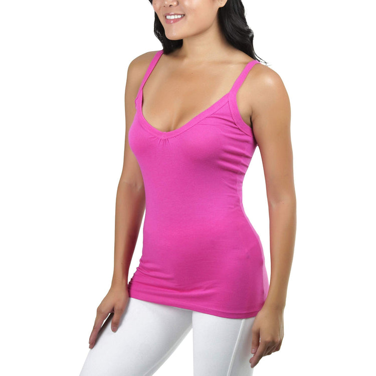 Women's Ruched V-Neck Neckline Knit Tank Top w/ Scoop Back