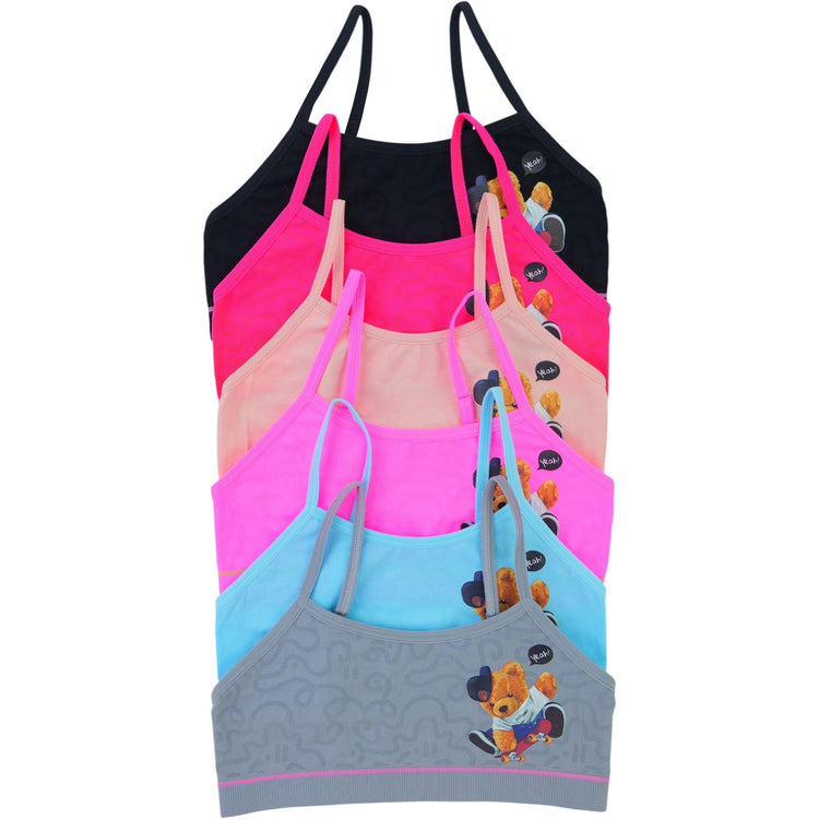 Girl’s Pack of 6 Fun Print Cami Training Bras Top Wire-Free Non-Padded - Shreddin Teddy