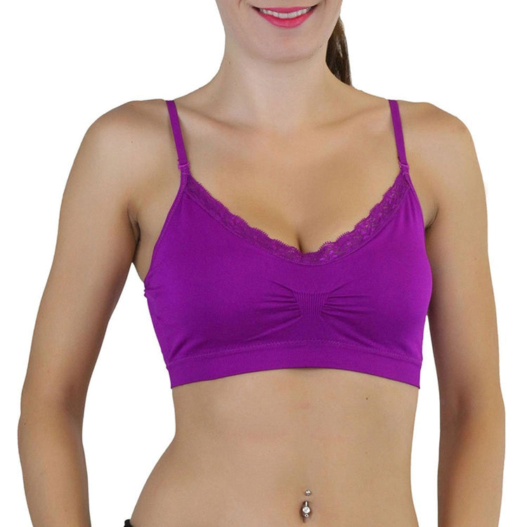 ToBeInStyle Women's Pack of 6 Nylon Wire-Free Convertible Padded Sport Bralettes