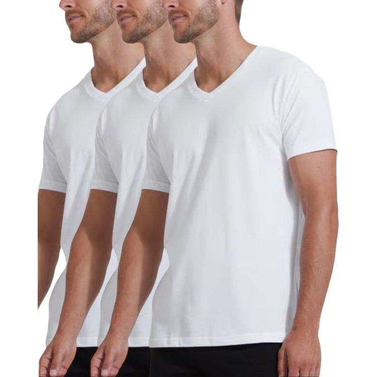 Men's Pack of 3 Classic Comfy Crew or V-Neck Cotton T-Shirt