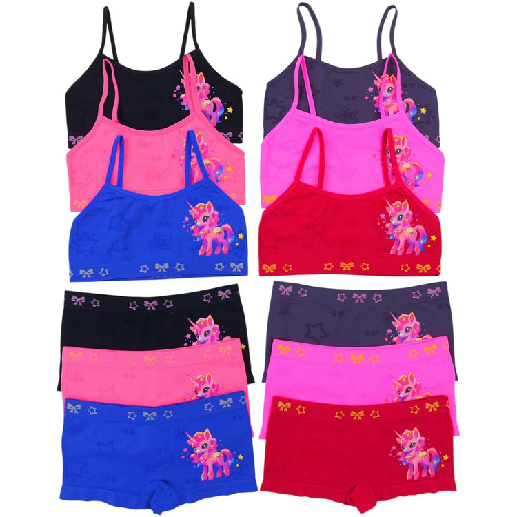 Girl's Pack of 6 Racerback Training Bras & Matching Bottoms