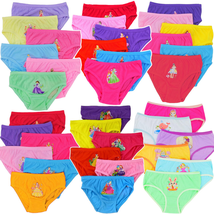Girl's Pack of 6 or 12 Randomly Selected Cotton Bikini Brief Panties w/ Prints