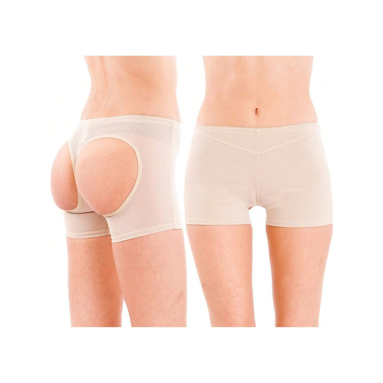 Lace Trim - Beige Women's Butt Lifter Booster Boyshort Control Shaping Shorts