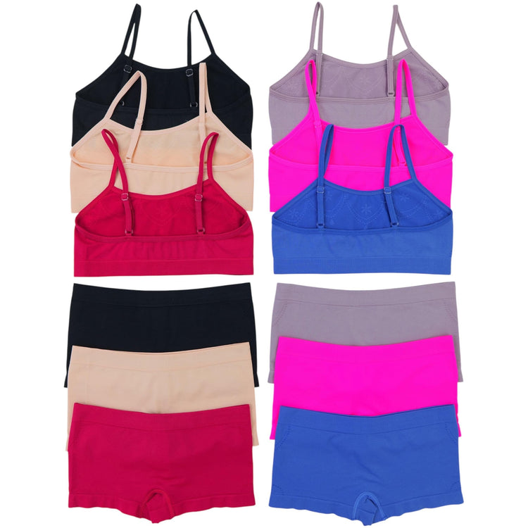 Girl's Pack of 6 Racerback Training Bras & Matching Bottoms