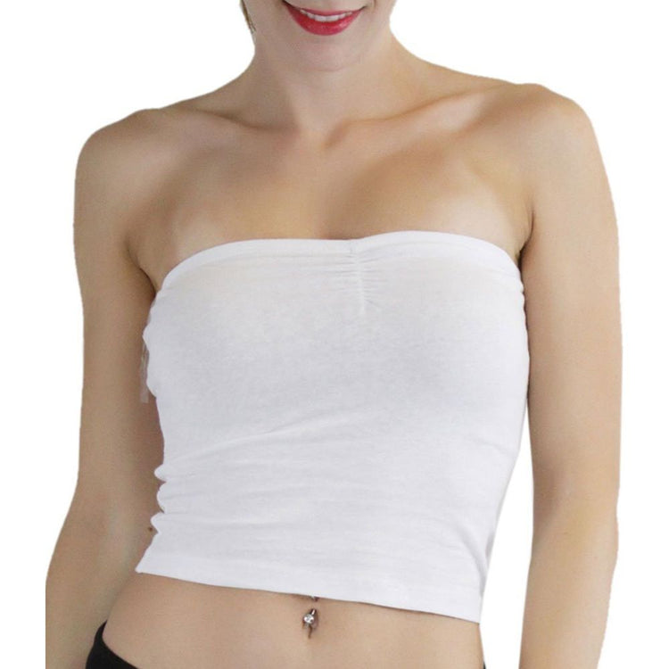 Women's Basic Cotton Blend Tube Top Bandeau with Ruched Center