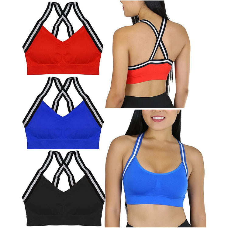 ToBeInStyle Women's Bold 3 Pack Striped-Strap Racerback Bralette