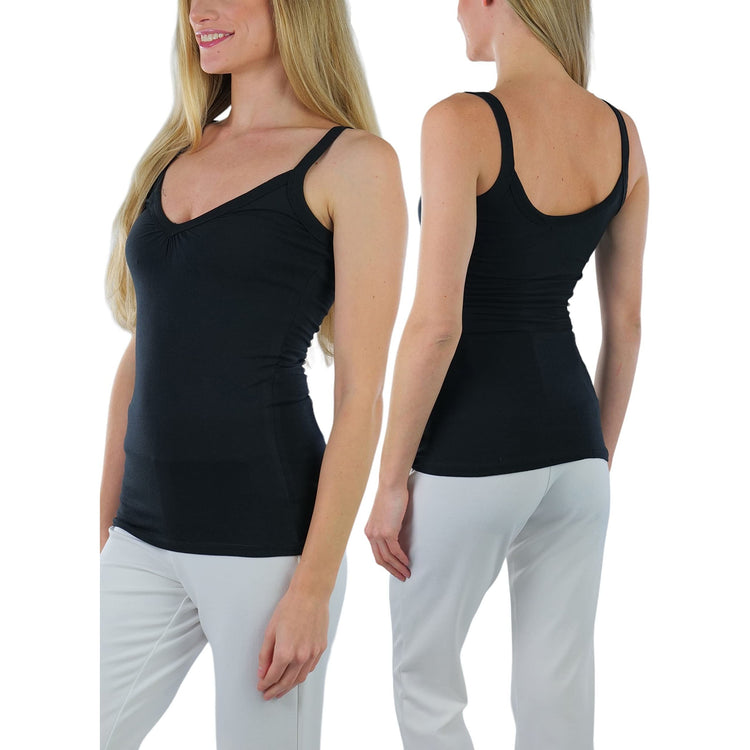 Women's Ruched V-Neck Neckline Knit Tank Top w/ Scoop Back