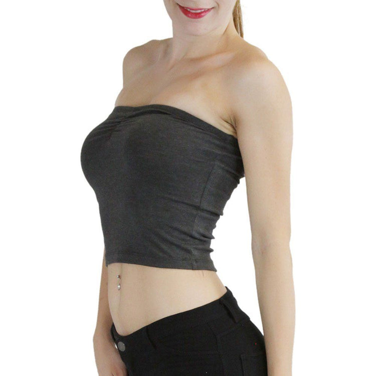 Women's Basic Cotton Blend Tube Top Bandeau with Ruched Center