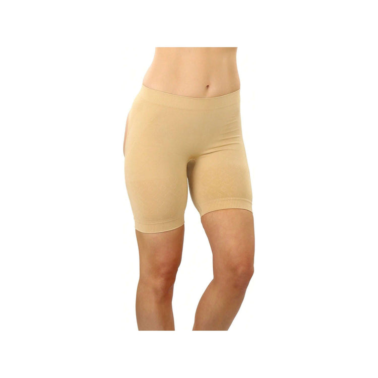 Lace Trim - Beige Women's Butt Lifter Booster Boyshort Control Shaping Shorts