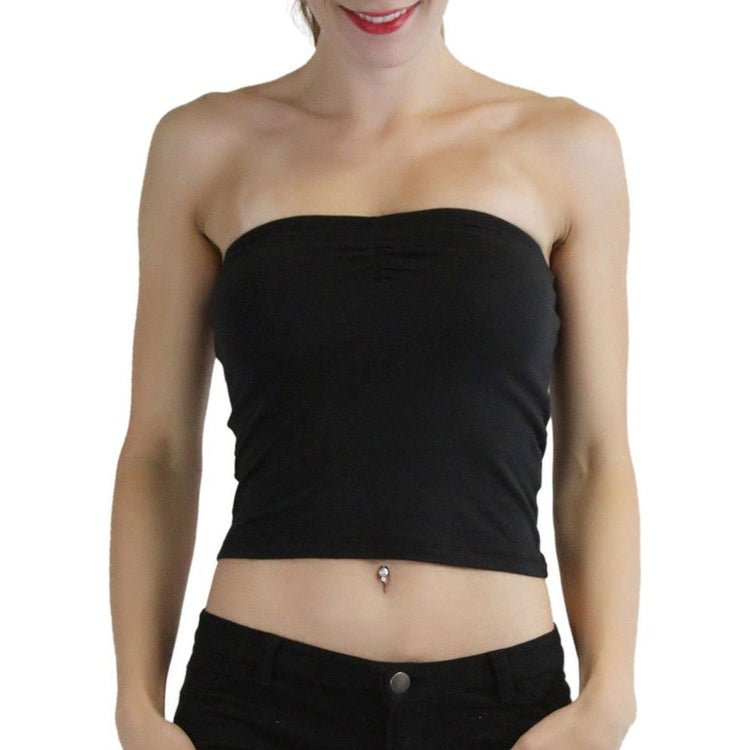 Women's Basic Cotton Blend Tube Top Bandeau with Ruched Center