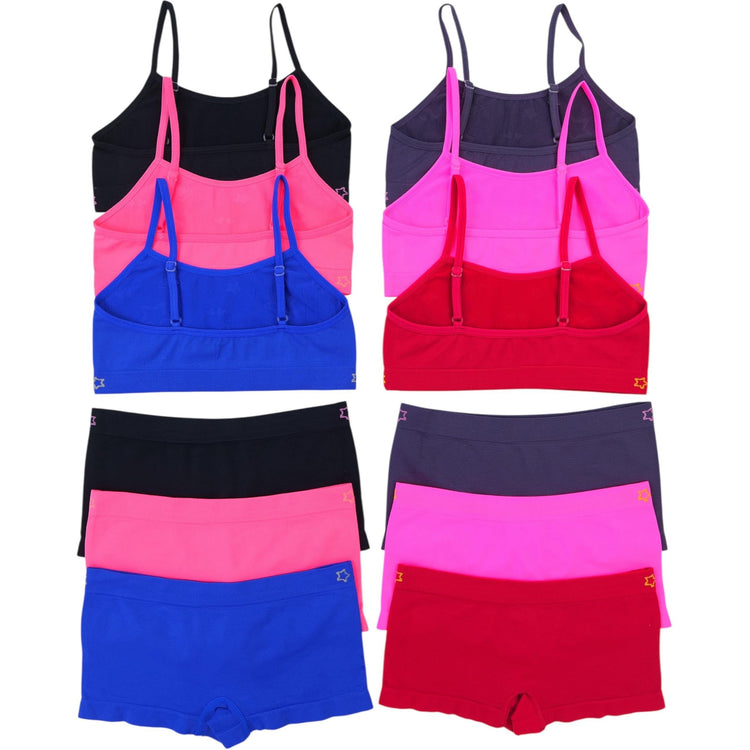 Girl's Pack of 6 Racerback Training Bras & Matching Bottoms