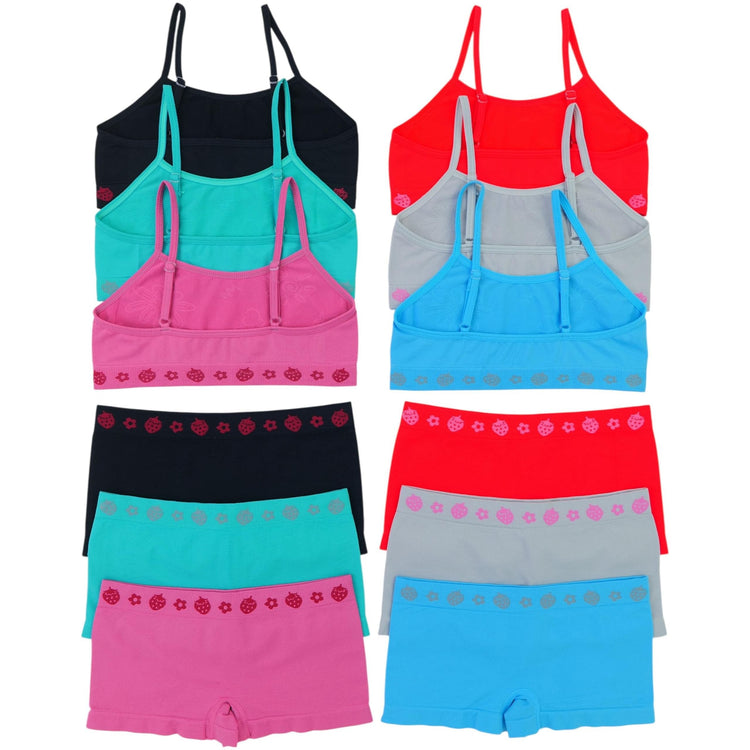 Girl's Pack of 6 Racerback Training Bras & Matching Bottoms