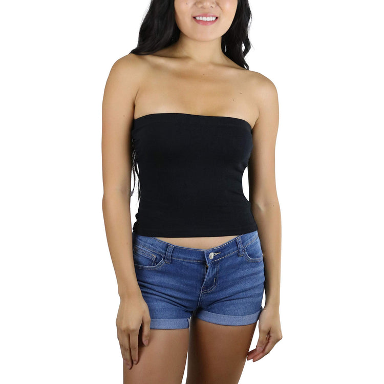 Women's Strapless Cropped Tube Tops with Built-in Shelf Bra