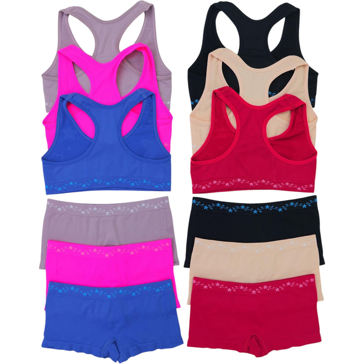 Girl's Pack of 6 Racerback Training Bras & Matching Bottoms