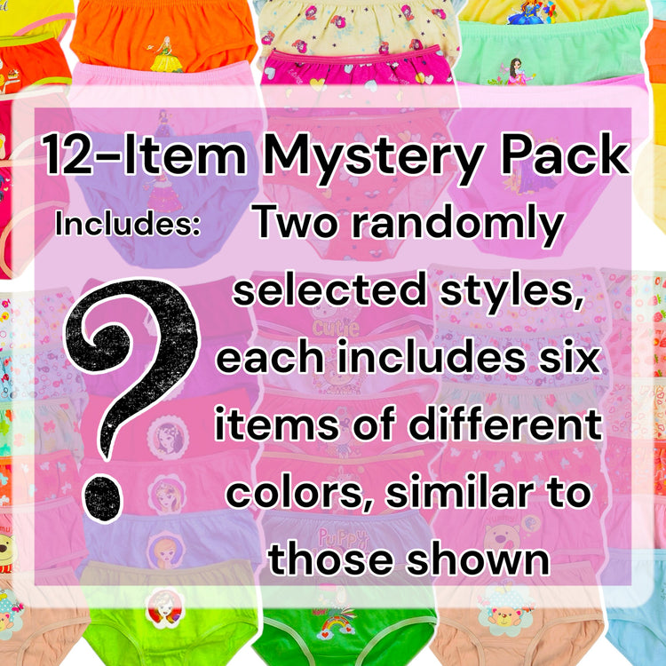 Girl's Pack of 6 or 12 Randomly Selected Cotton Bikini Brief Panties w/ Prints