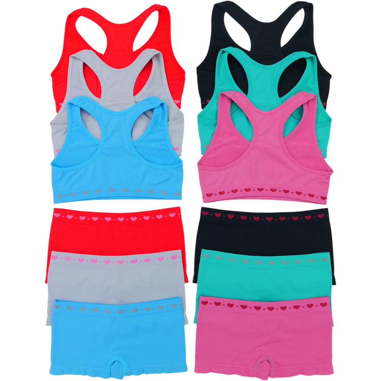 Girl's Pack of 6 Racerback Training Bras & Matching Bottoms