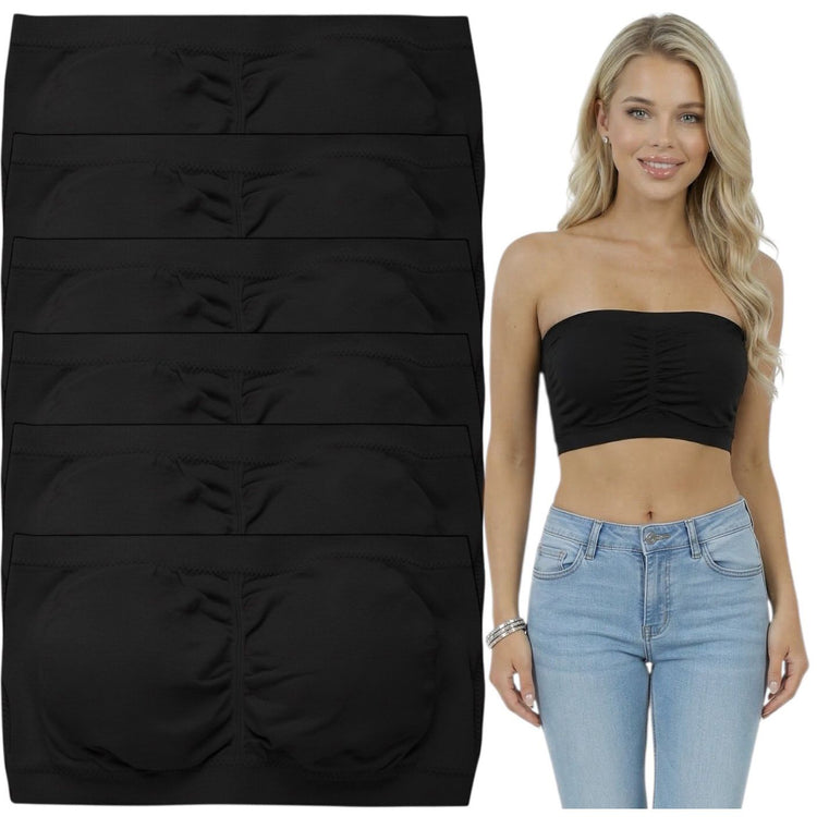 ToBeInStyle Women's Pack of 3 or 6 Seamless Classic Ruched Tube Top Bras w/ Removable Pads