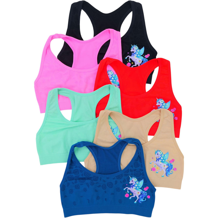 ToBeInStyle Girl’s Pack of 6 Fun Print Racerback Training Bras Top Wire-Free Non-Padded