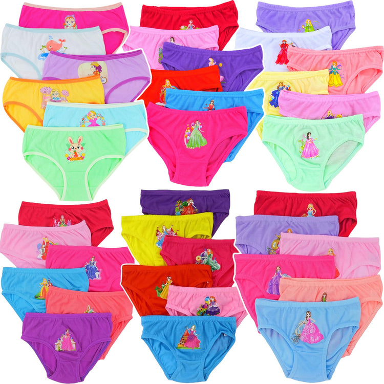 Girl's Pack of 6 or 12 Randomly Selected Cotton Bikini Brief Panties w/ Prints