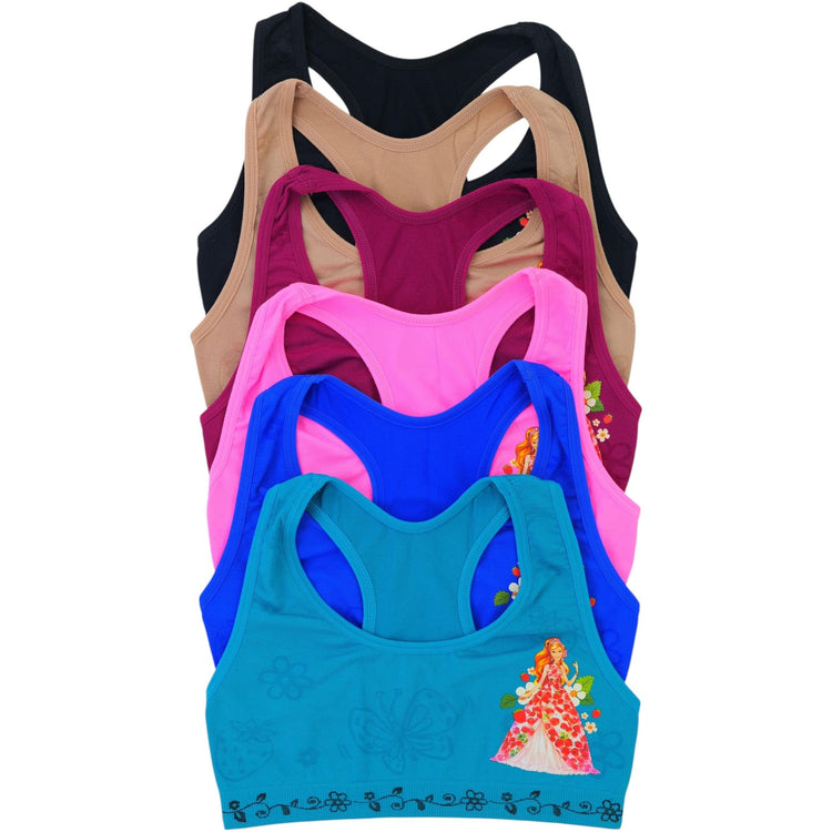 ToBeInStyle Girl’s Pack of 6 Fun Print Racerback Training Bras Top Wire-Free Non-Padded
