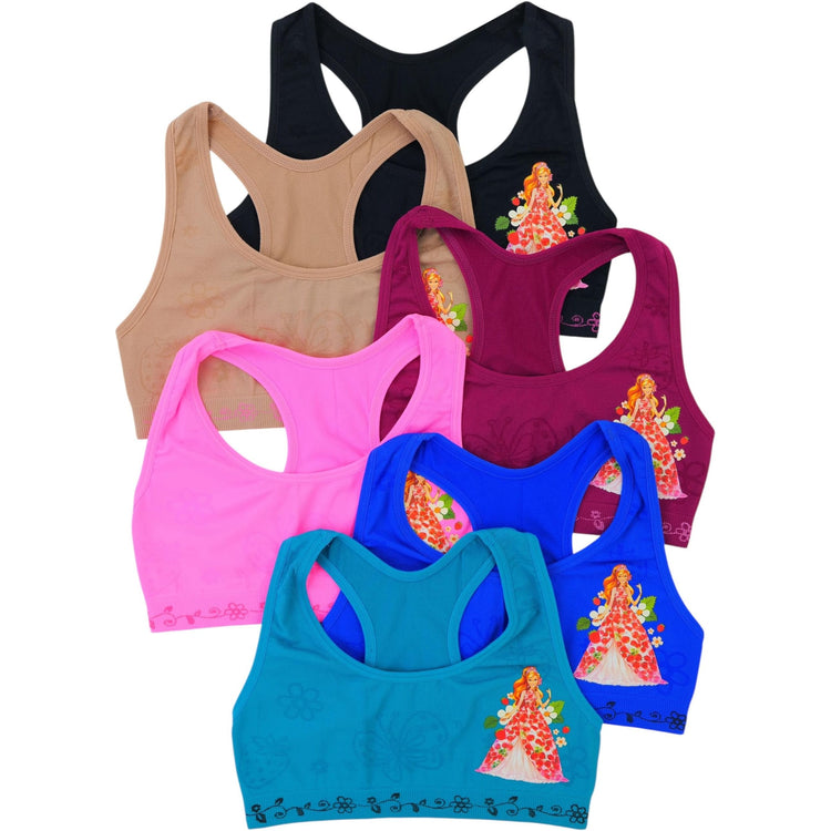 ToBeInStyle Girl’s Pack of 6 Fun Print Racerback Training Bras Top Wire-Free Non-Padded