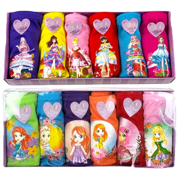 Girl's Pack of 6 or 12 Randomly Selected Cotton Bikini Brief Panties w/ Prints