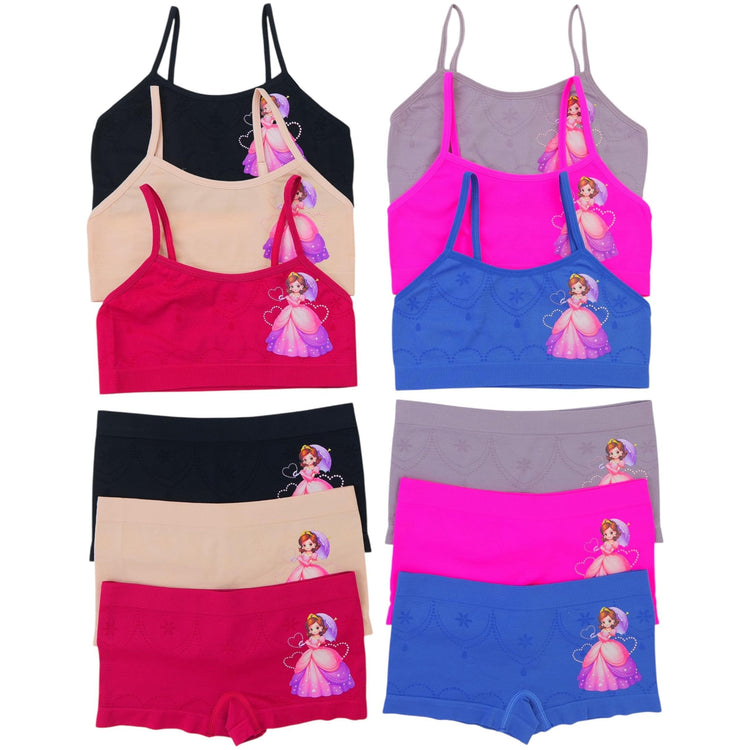 Girl's Pack of 6 Racerback Training Bras & Matching Bottoms