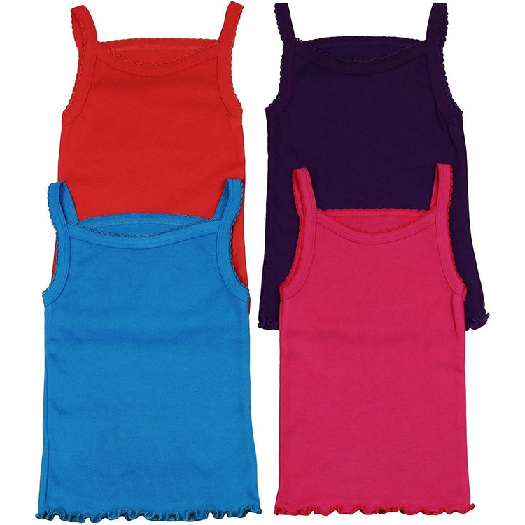 ToBeInStyle Girl's 4 Pack Ruffle Hem Spaghetti Strap Tank Tops