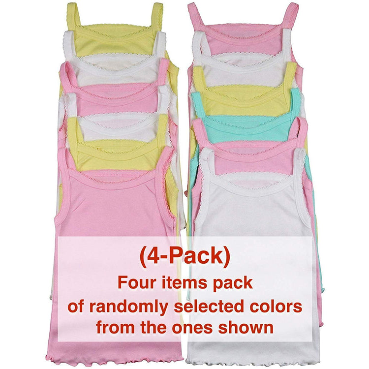 ToBeInStyle Girl's 4 Pack Ruffle Hem Spaghetti Strap Tank Tops