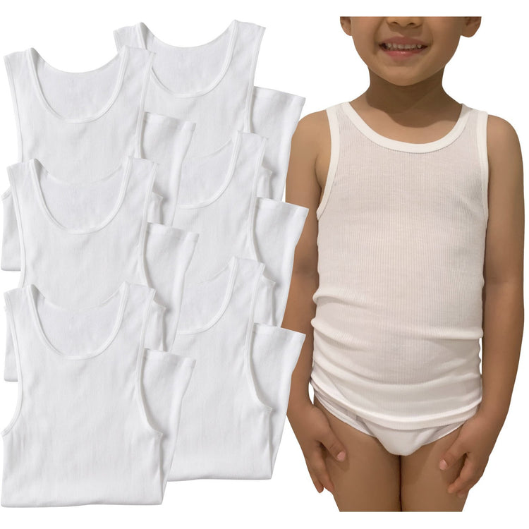 Boy's Pack of 3 or 6 Basic White Cotton Blend A-Shirts