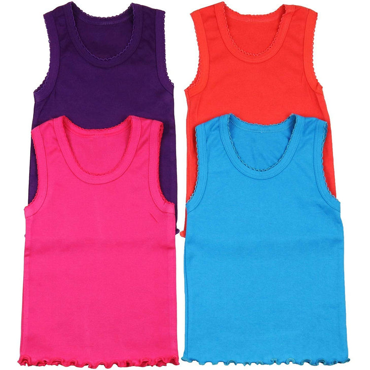 ToBeInStyle Girl's 4 Pack Ruffle Hem Cotton Tank Tops