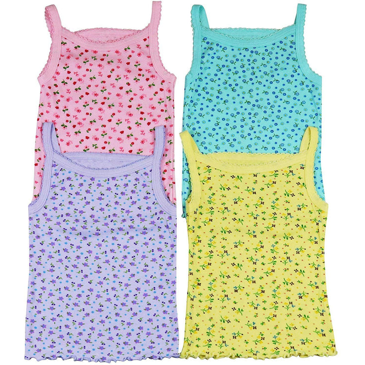ToBeInStyle Girl's 4 Pack Ruffle Hem Spaghetti Strap Tank Tops