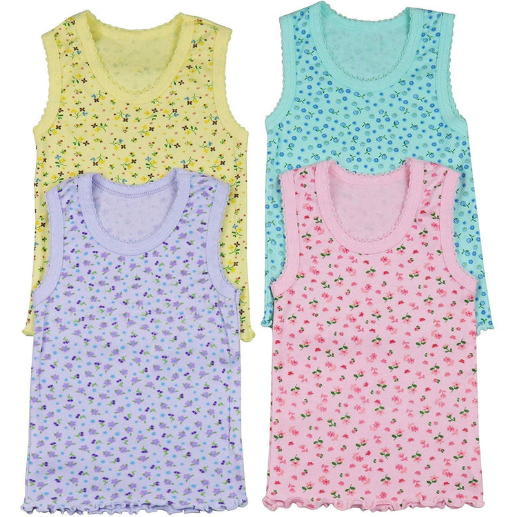 ToBeInStyle Girl's 4 Pack Ruffle Hem Cotton Tank Tops