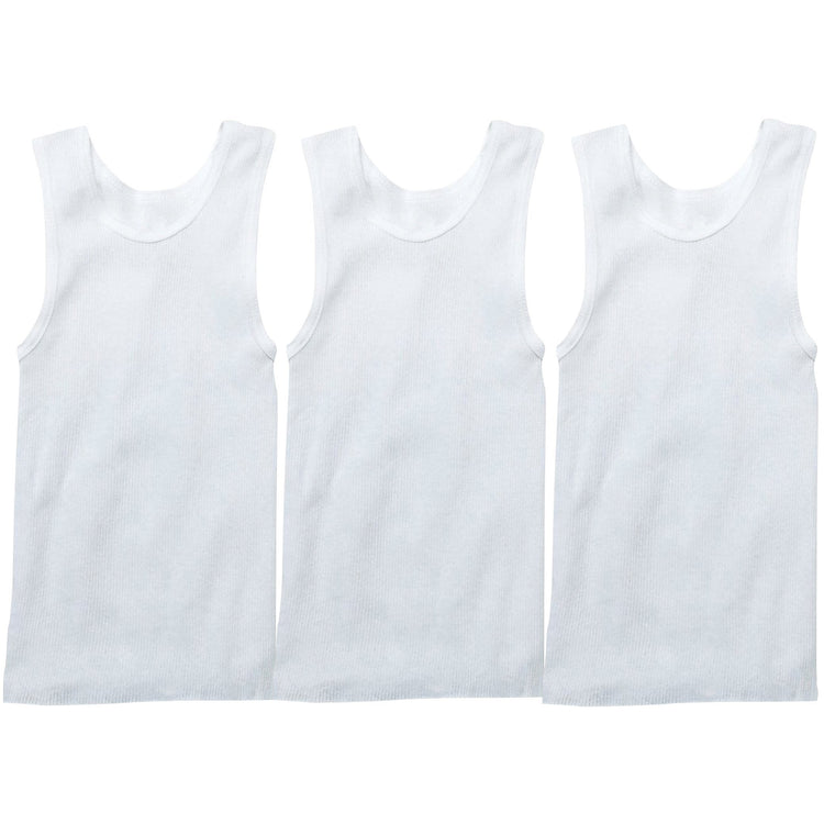 Boy's Pack of 3 or 6 Basic White Cotton Blend A-Shirts