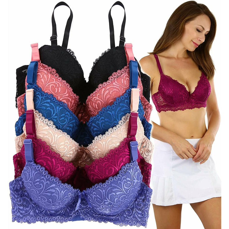 ToBeInStyle Women's Pack of 6 Padded Underwire Filigree Lace Bras