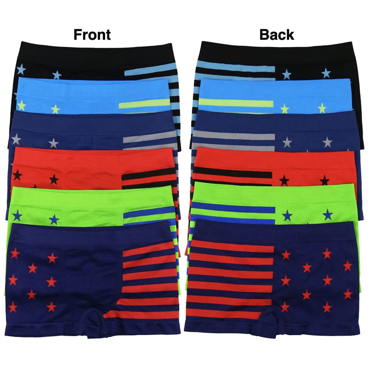 ToBeInStyle Boy's Pack of 6 Seamless Boxer Briefs with Stars and Stripes Print