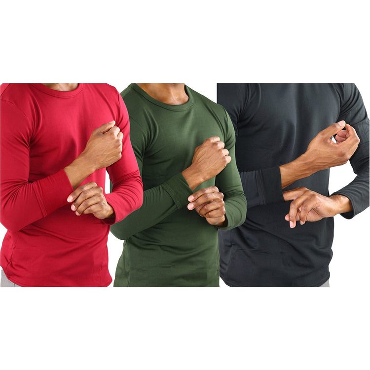 Men's Premium Fleece Lined Microfiber Thermal Long Sleeve Crewneck Shirt Top