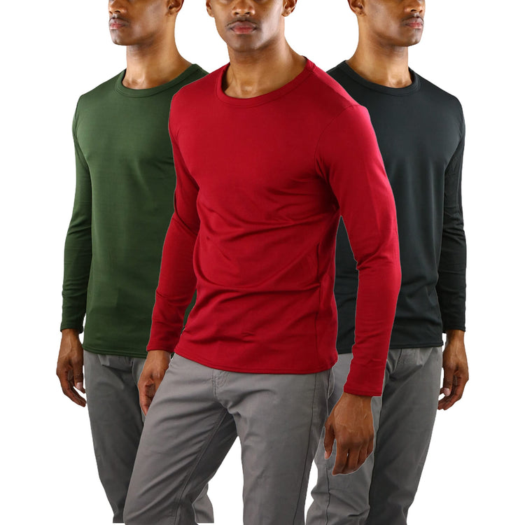 Men's Premium Fleece Lined Microfiber Thermal Long Sleeve Crewneck Shirt Top