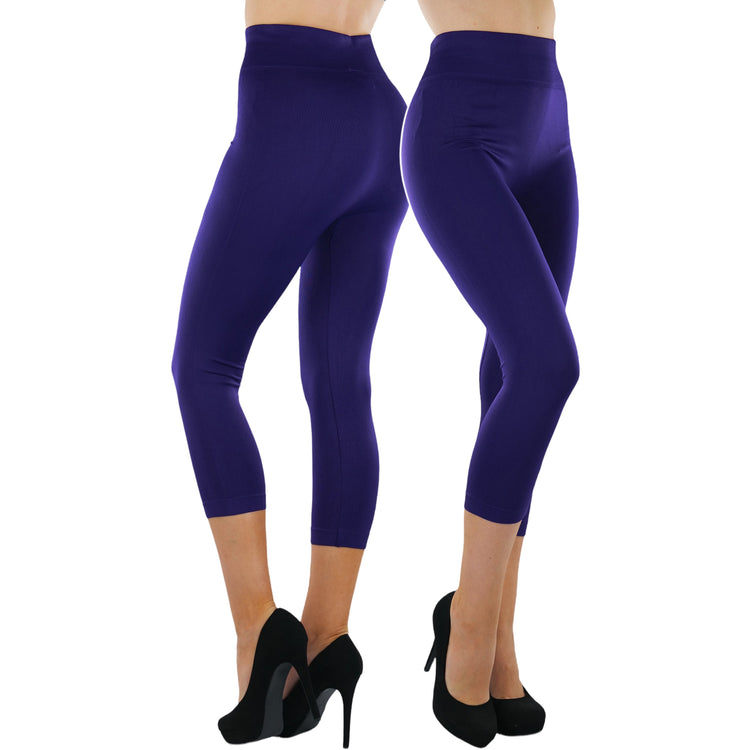 Women’s Capri Length Wide Waistband Seamless Lightweight Stretch Leggings