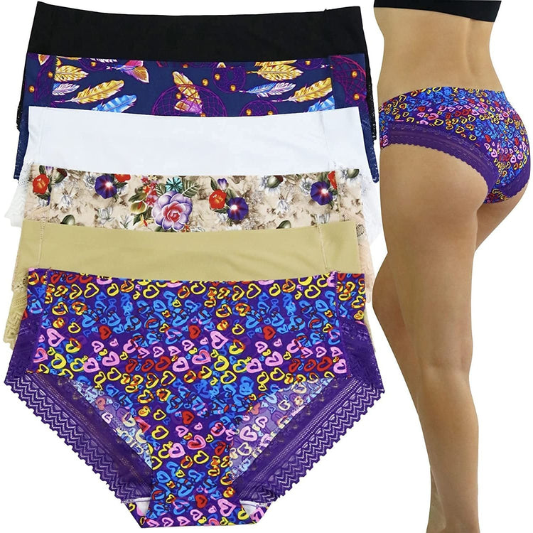 ToBeInStyle Womenโs Pack of 6 Comfortable No Panty Line Laser Cut Boyshorts