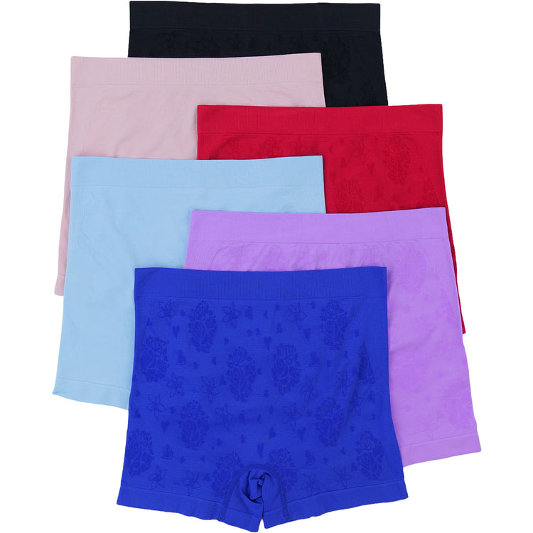 Women's Pack of 6 Floral Lattice Control Shaping Boyshorts Seamless Underwear