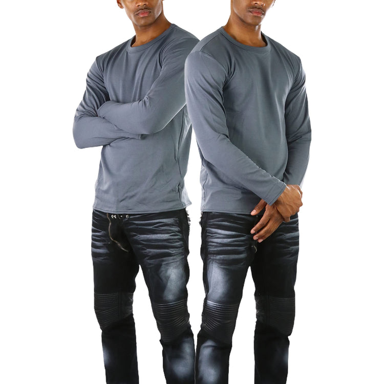 Men's Premium Fleece Lined Microfiber Thermal Long Sleeve Crewneck Shirt Top